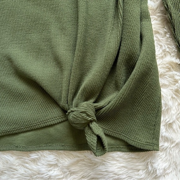 Madewell Top Elwood Knot Front Long Sleeve Jacquard Palm Tree Green XXL NWOT - Picture 8 of 13